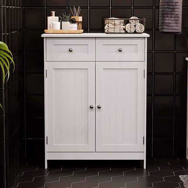 Priano White Freestanding Bathroom Cabinet with 2 Doors and 2 Drawers