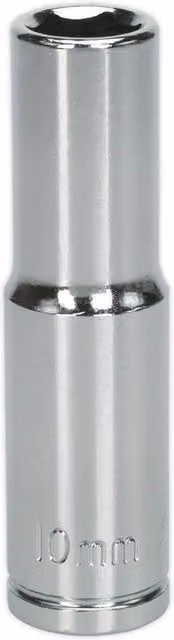 Loops 10mm Chrome Plated Deep Drive Socket 3/8 inch Square Drive High Grade Carbon Steel in Silver