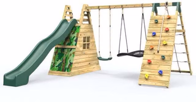 Rebo Wooden Climbing Frame with Swing and Slide in Green