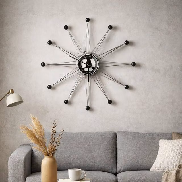 Orsina Modern Silent Analogue Wall Clock in Silver and Black Metal and Plastic, Diameter: 50 cm – 1