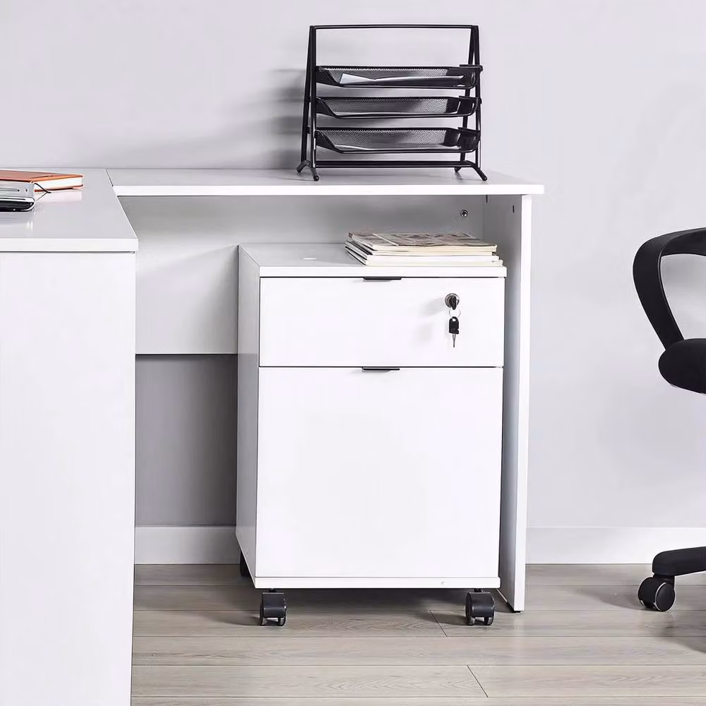 FORGEVIO White Lockable Mobile Office Cabinet with 1 Door and 1 Drawer – 4