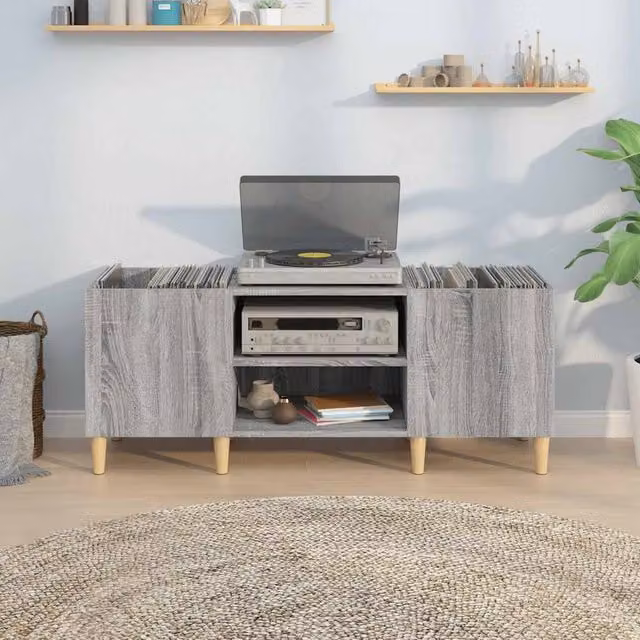 Berkfield Home Record Cabinet in Grey Sonoma, W/D/H: 121 x 38 x 48 cm