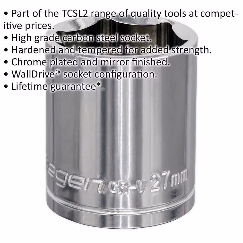 Loops 27mm Chrome Plated 1/2 inch Square Drive Socket in Silver Carbon Steel – 2