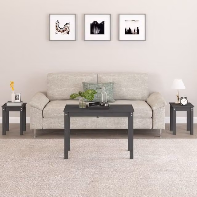 Berkfield Home Nesting Tables, Set of 3, Grey Rustic Solid Pine Wood – 1