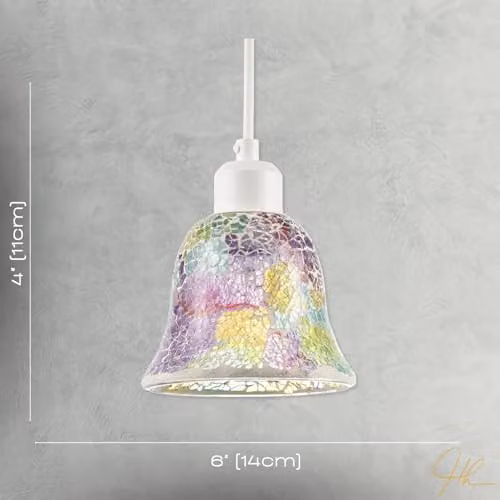 Happy Homewares Multicolour Iridescent Crackle Mosaic Bell Pendant Glass Lighting Shade, W/D/H: 14 x 14 x 11 cm – 3