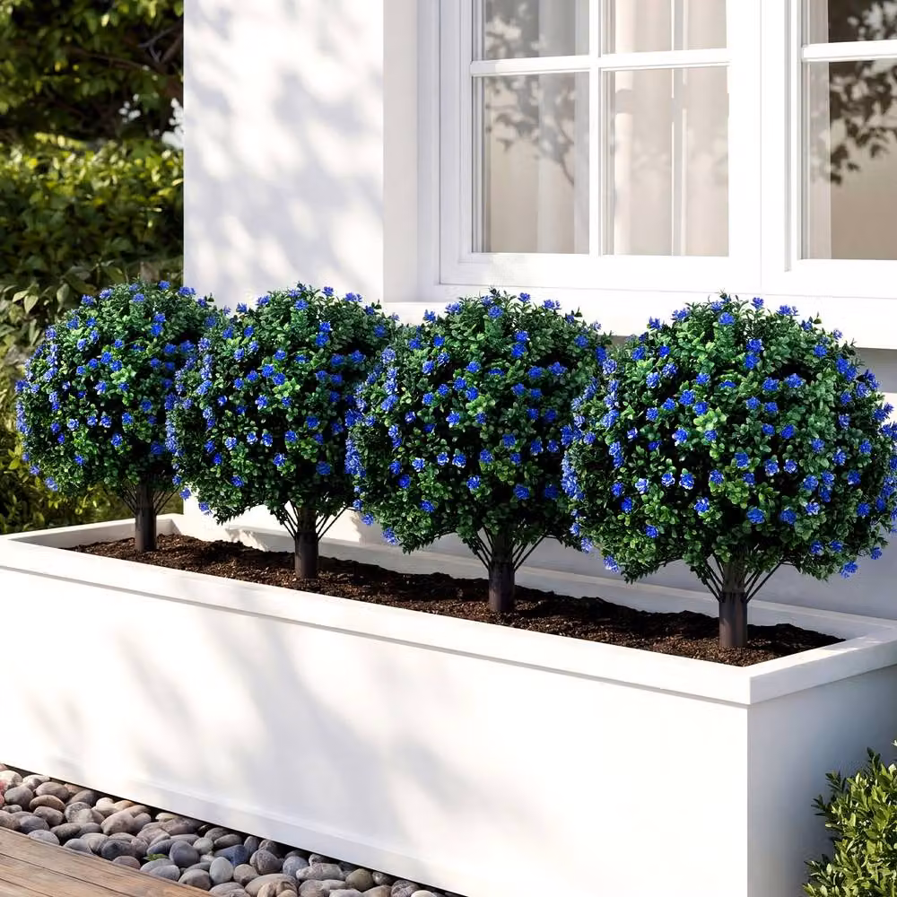 Costway 2-Piece Artificial Camellia and Boxwood Topiary Ball Trees in Green, Purple and Multicolour – 4