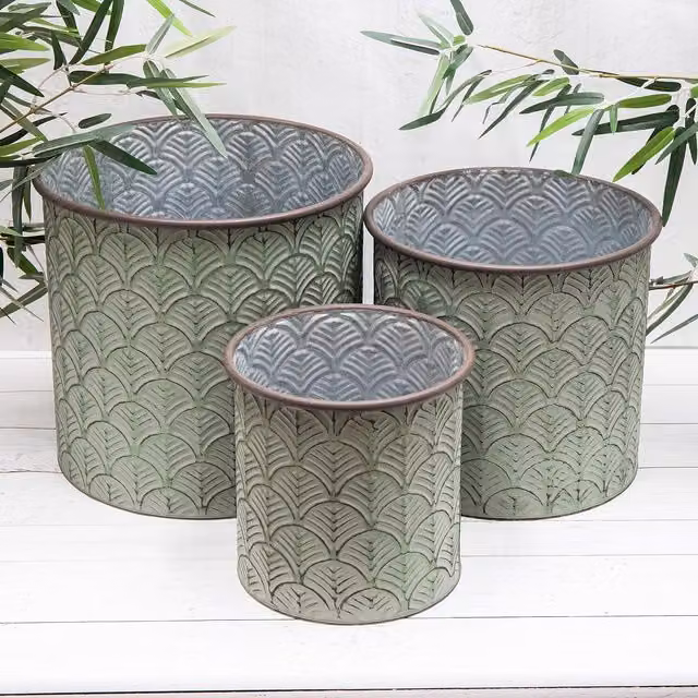 Annibells Green Galvanised Steel Ornamental Garden Planter, Diameter: 30 cm