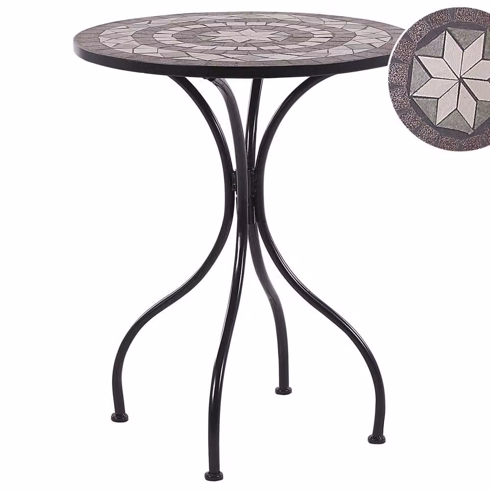 Wyld and Coco Vintage Outdoor Bistro Table with Black Iron Frame and Geometric Ceramic Mosaic Top – 2