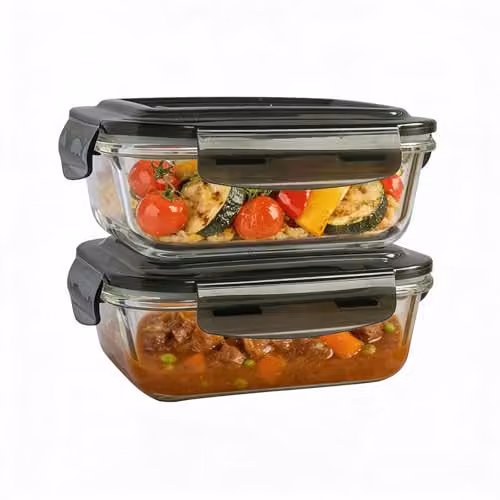 MantraRaj Airtight Glass Food Storage Containers with Leakproof Plastic Lids, 2 Pack, 380ml per container, Transparent – 1