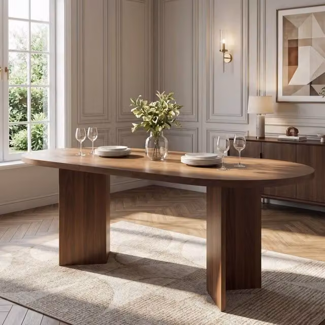 Matteo Modern Oval Dining Table in Brown MDF Laminate, Seats 6 Adults, W: 180 cm, D: 90 cm, H: 75 cm – 1