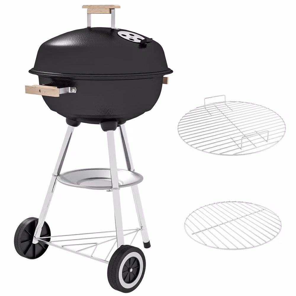 OUTSUNNY Portable Round Kettle Charcoal BBQ Grill in Black, W/D/H: 56 x 46.5 x 94 cm – 2
