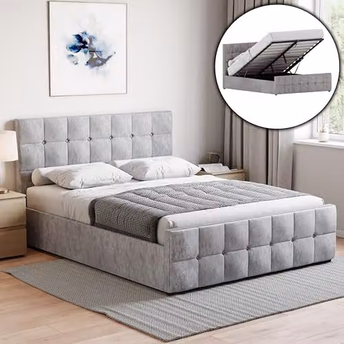 Vida Designs Valentina King Ottoman Bed Frame in Silver Crushed Velvet, H 105 x W 158 x D 212 cm – 2
