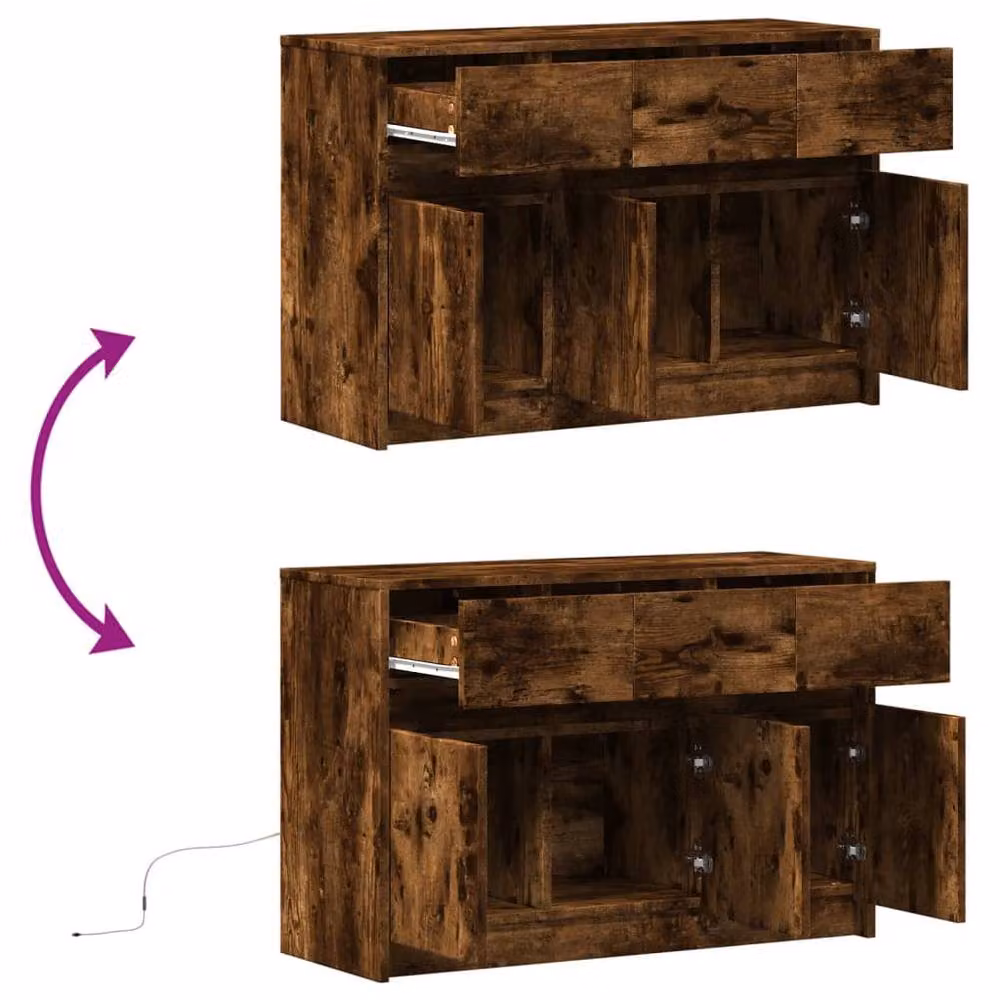 Berkfield Home Modern TV Cabinet with LED in Smoked Oak Brown, W/D/H: 91 x 34 x 61 cm – 7