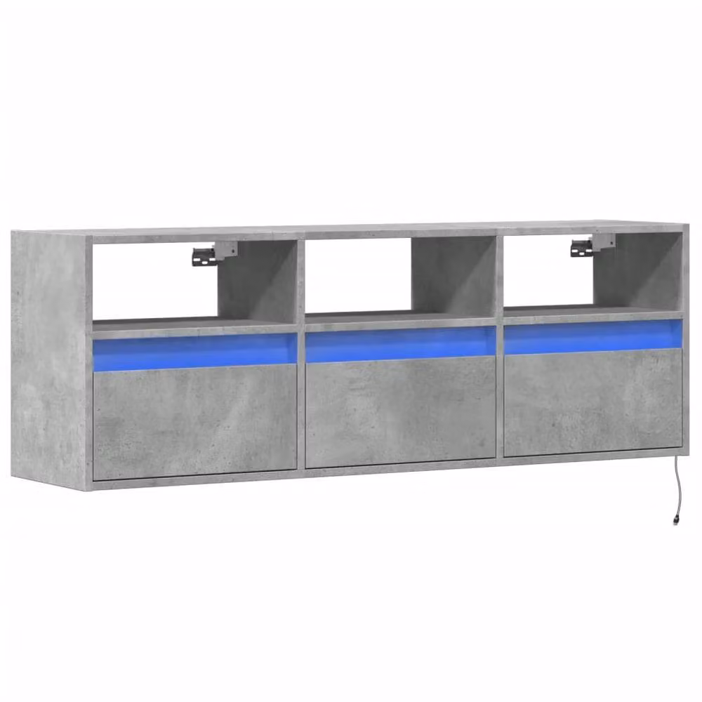 Berkfield Home Modern TV Wall Cabinet with LED Lights in Concrete Grey, W/D/H: 130 x 31 x 45 cm – 2