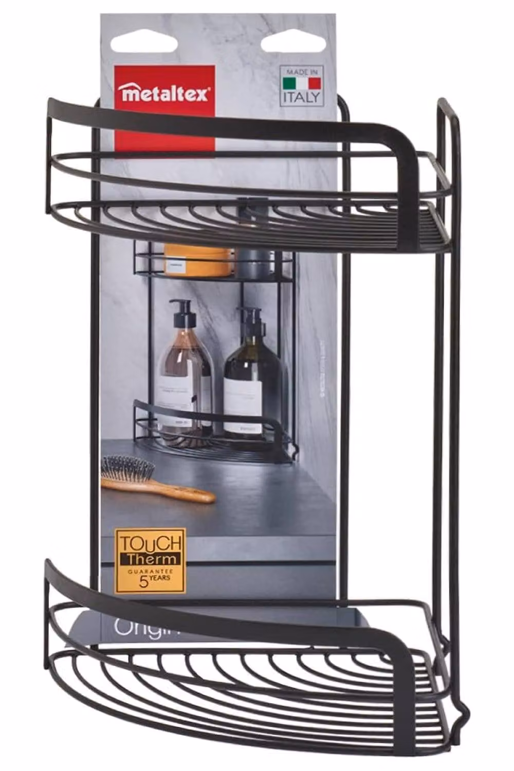 Metaltex Origin 2-Tier Freestanding Corner Storage Rack in Matt Black Metal – 3