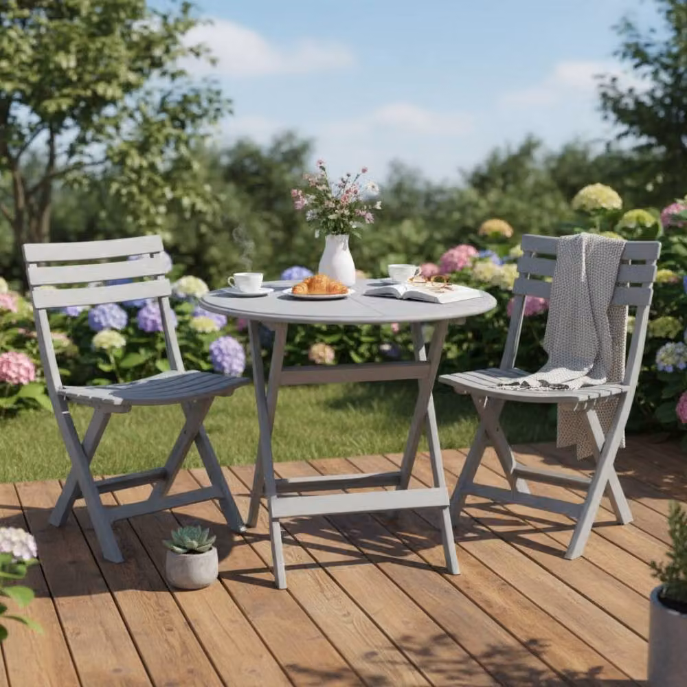 Alivio 3-Piece Folding Bistro Set with Round Table and 2 Chairs in Grey and Black – 5