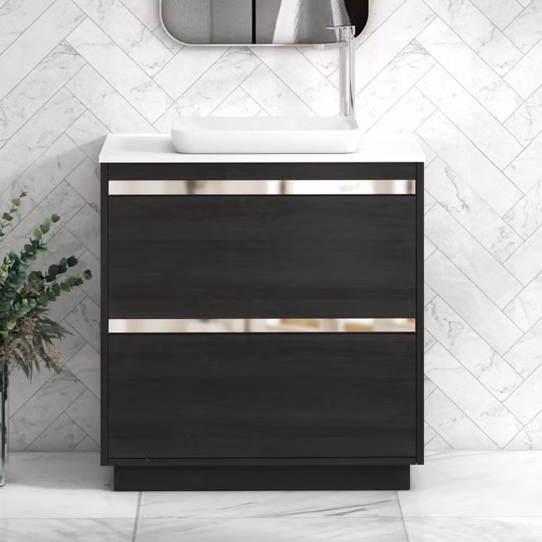 Royal Bathrooms Orion 800mm Hale Black and Plain White Floor Standing Vanity Unit with Qubix Basin and Chrome Accent Trim