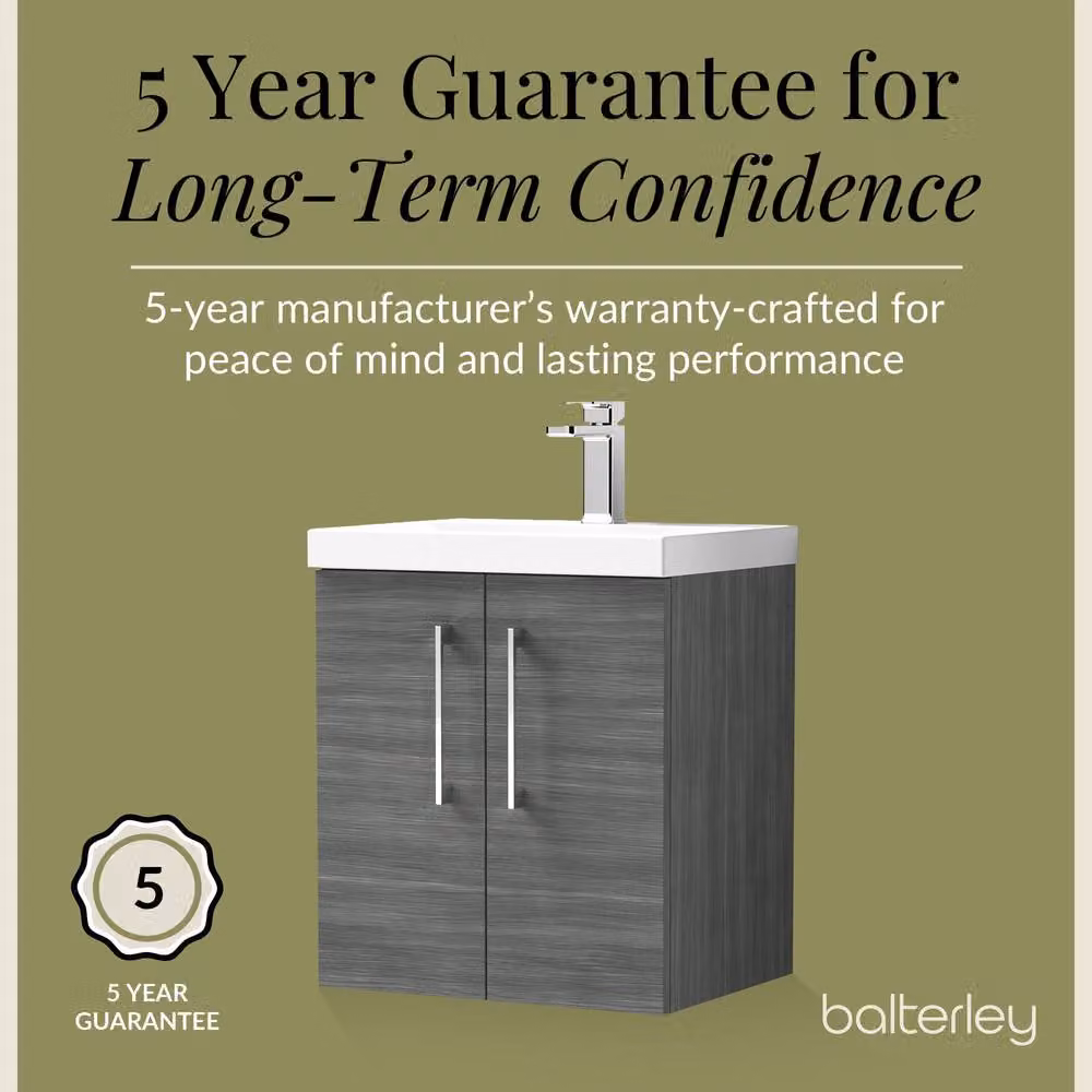 Balterley Contemporary Wall Hung Bathroom Vanity Unit with 2 Soft-Close Doors and Mid-Edge Ceramic Basin, Anthracite Woodgrain Grey, W: 50 cm, D: 57.9 cm, H: 50 cm – 4
