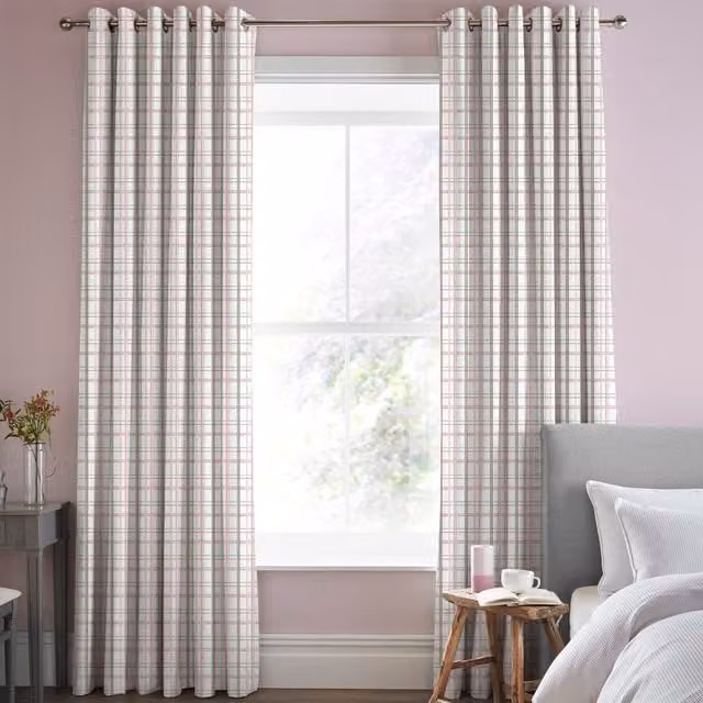 Laura Ashley Burford Check Made to Measure Blackout Eyelet Curtains in Pink and Multicolour
