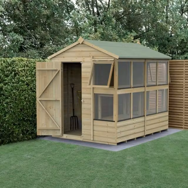 Forest Garden Shiplap Apex Potting Shed with 1 Window in Green and Brown
