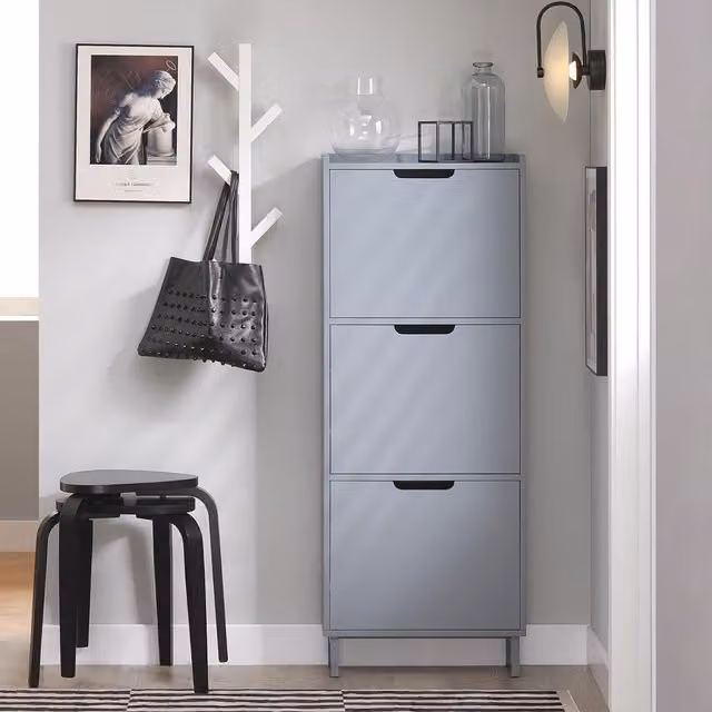 SoBuy Narrow Slim Wooden Shoe Storage Cupboard with 2 Tilting Compartments, Grey and White, W50 x D19.05 x H129 cm – 1