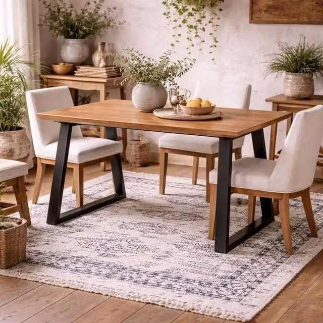 Wyld Haus Balbriggan Rectangular Dining Table in Brown Wood with Black Metal Legs, W/D/H: 90.0 x 76.5 x 90.0 cm