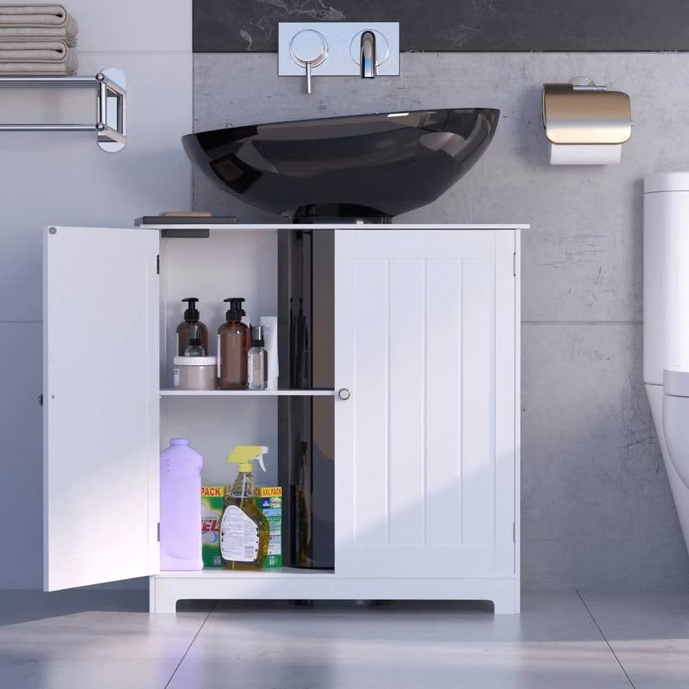 Kelvenix White Under Sink Bathroom Cabinet with Hinged Doors and Internal Shelves – 3