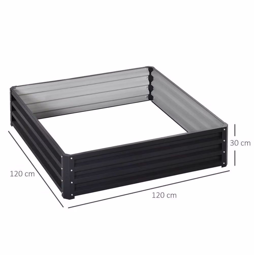 STILVORA Grey Galvanised Steel Raised Garden Bed W/D: 120 x 120 cm, H: 30 cm – 2