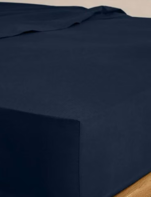 M&S Cotton Rich Breathable Fitted Sheet, Blue, W: 140 cm, L: 200 cm