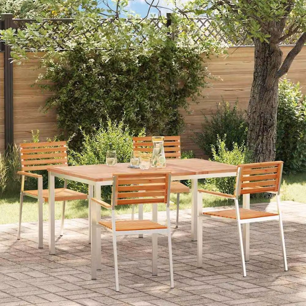 Berkfield Home 5 Piece Solid Wood Teak Garden Dining Set in Brown – 2