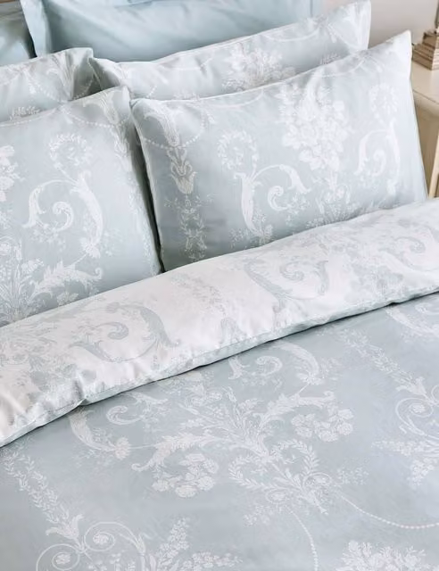 Laura Ashley Josette 2 Pack Pure Cotton Sateen Floral Pillowcases, Light Blue
