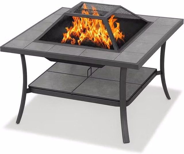 Centurion Supports SHANGO Multi-Functional Black Square Fire Pit Table with Ceramic Tiles