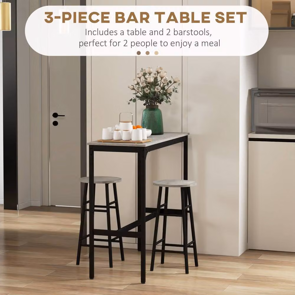 Wyld Haus Dirive Grey and Black 3 Piece Industrial Bar Table and Stool Set – 5