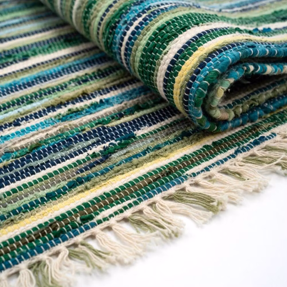 KDMD Premium Natural Green Striped Rag Rug, W: 50 cm, L: 90 cm – 2