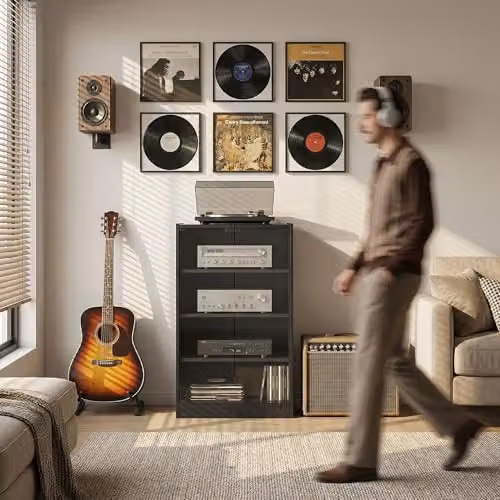 HOMCOM Modern Black Hi-Fi Stand with Glass Doors and Internal Shelves, W: 91 cm, D: 40 cm, H: 54 cm – 8