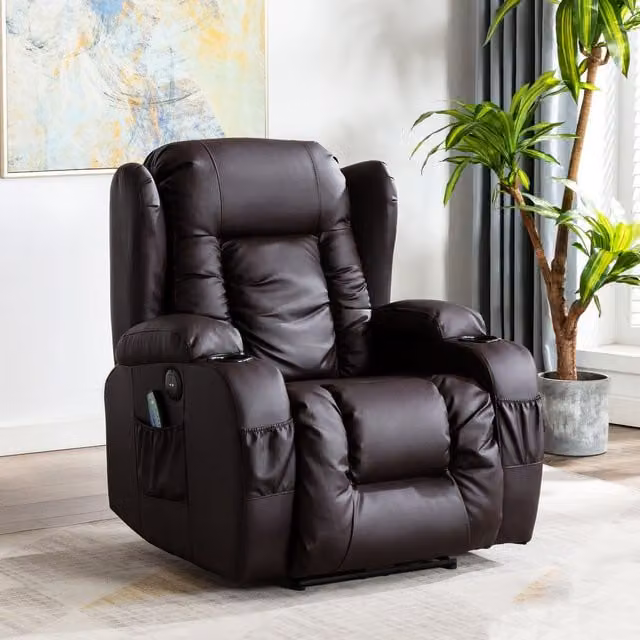 More4Homes Caesar Electric Bonded Leather Recliner Chair with Heat and Massage in Brown – 1