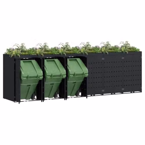 vidaXL Wheelie Bin Storage for 6 Bins, Black, W/D/H: 408 x 77.5 x 121.5 cm