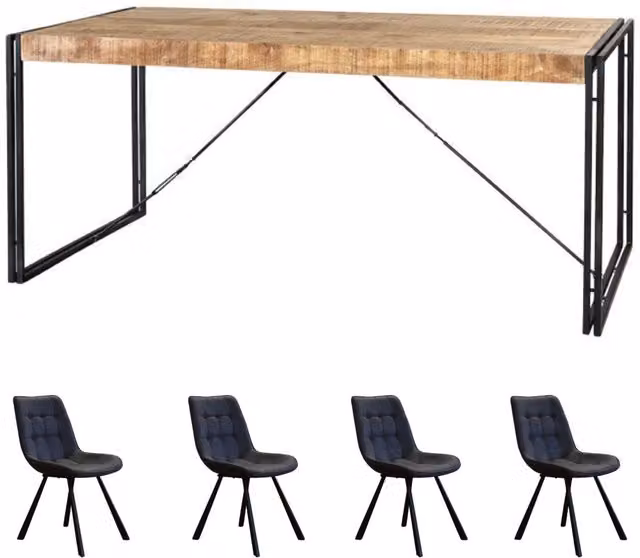 IH Design Industrial Rectangular Wood and Metal Dining Table Set with 4 Chairs in Black and Brown