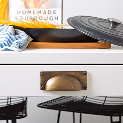 Hammer and Tongs Gold Shell Rectangular Cabinet Drawer Pulls in Brass, Pack of 4 – 3