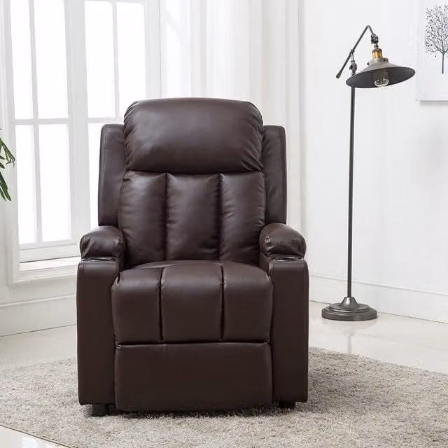 More4Homes Studio Brown Synthetic Leather Manual Recliner Armchair with Drink Holders – 1