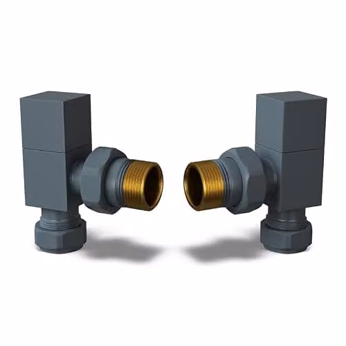 UK Radiators Square Anthracite Radiator Valve Pair, Matt Anthracite Finish, 1/2" x 8mm Angled