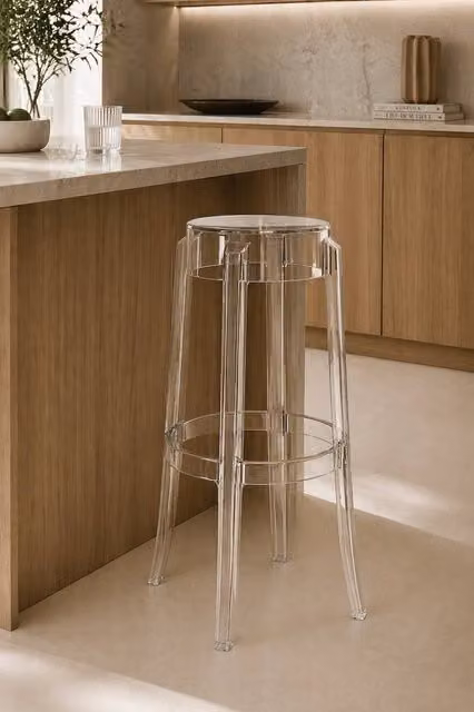 Fusion Living Ghost Style Bar Stool in Transparent Plastic, Height: 76 cm – 1