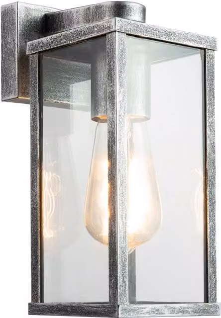 Happy Homewares Classic Black and Silver Outdoor Lantern Wall Light with Glass Sides