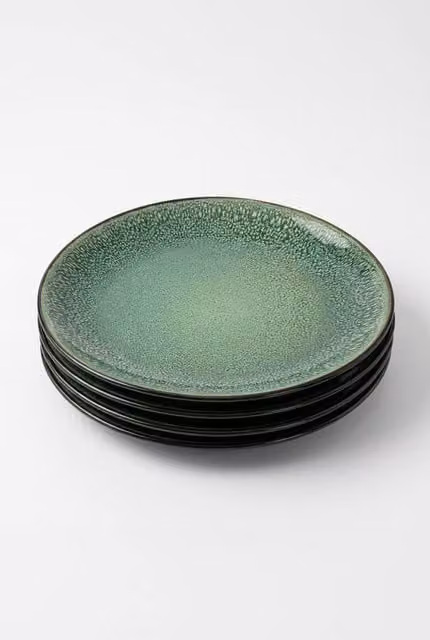 Scandi Home Rivah Green Stoneware Dinner Plates Set of 4, Diameter: 27 cm – 1
