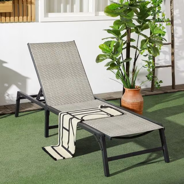 Outsunny Foldable PE Rattan Sun Lounger with 5-Level Adjustable Backrest in Mixed Grey