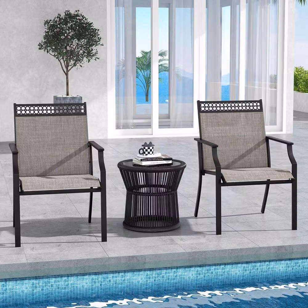 Costway Set of 2 Brown Metal Outdoor Patio Dining Chairs – 3