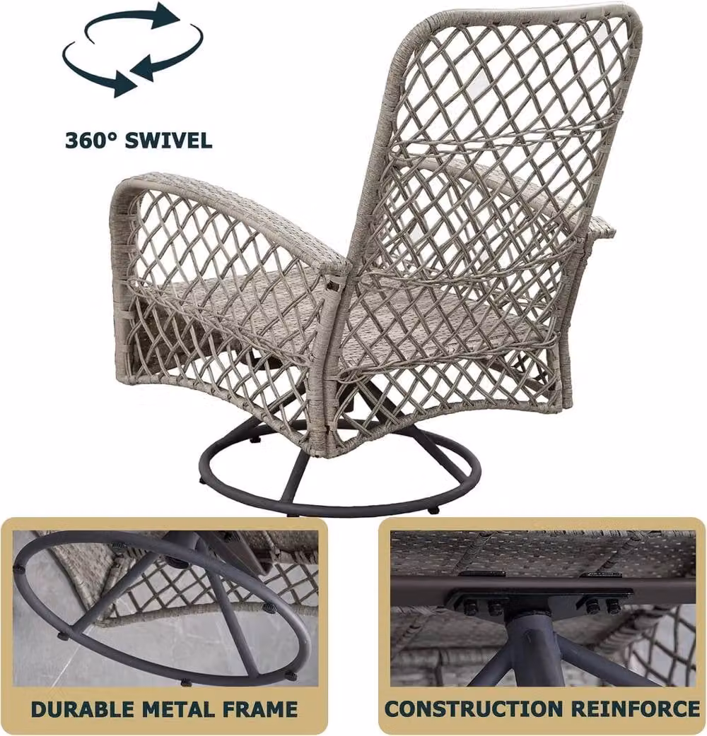 FURNITURE ONE Grey Rattan Patio Swivel Chair with Soft Cushion – 3