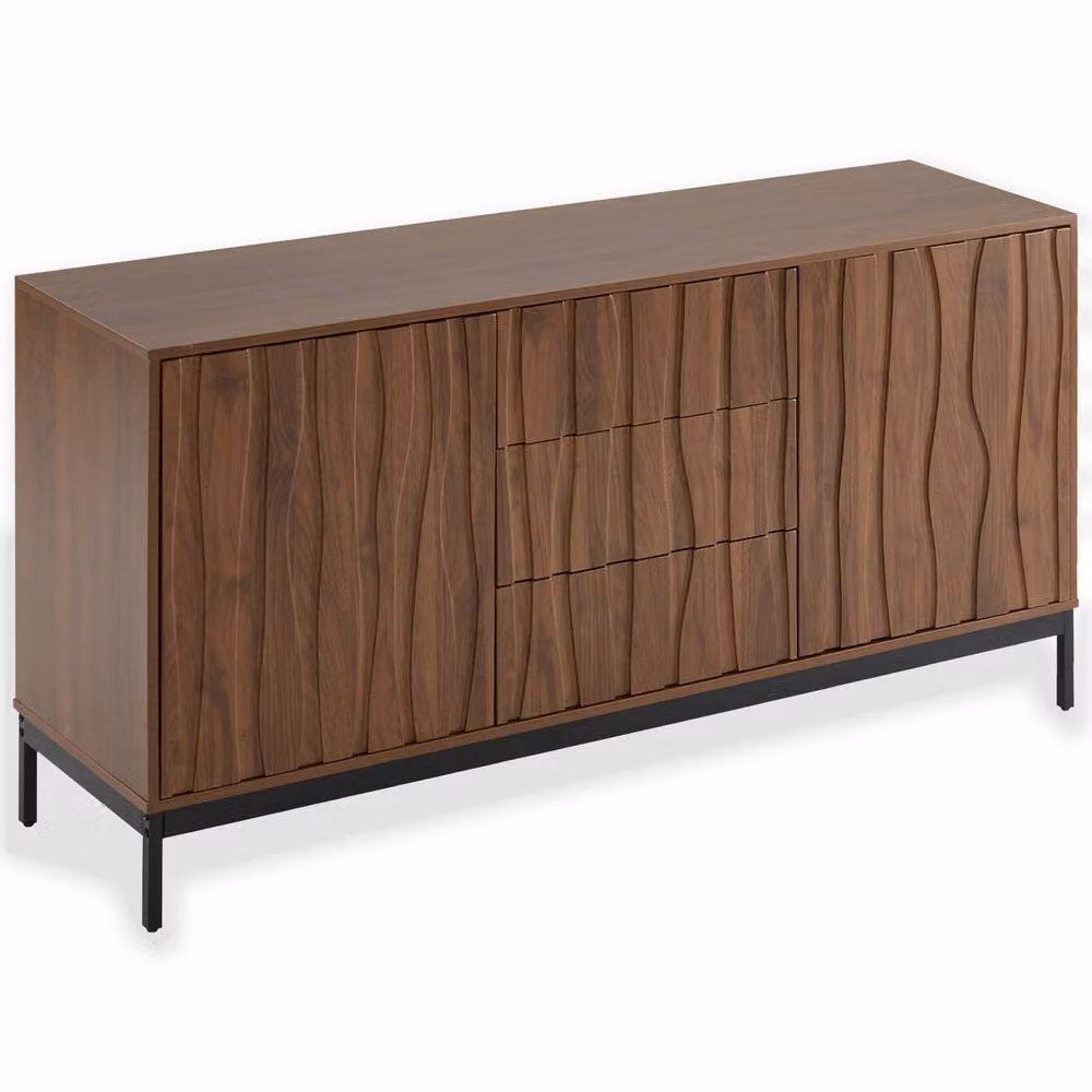 BTM Mid-Century Style Dark Oak Sideboard with 3 Soft-Close Drawers in Brown – 7