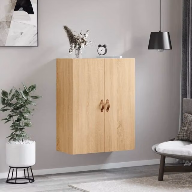 Berkfield Home Wall Mounted Sonoma Oak Cabinet in Beige, W/D/H: 69.5 x 34 x 90 cm