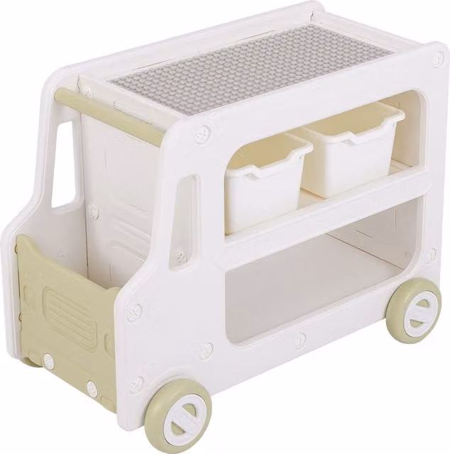 Costway 2 in 1 Car Shaped Toy Cabinet for Children in Green and White